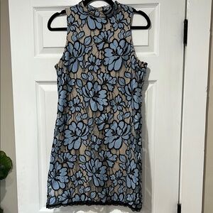 Tracy Reese Blue and Gold Halter Sheath Dress
